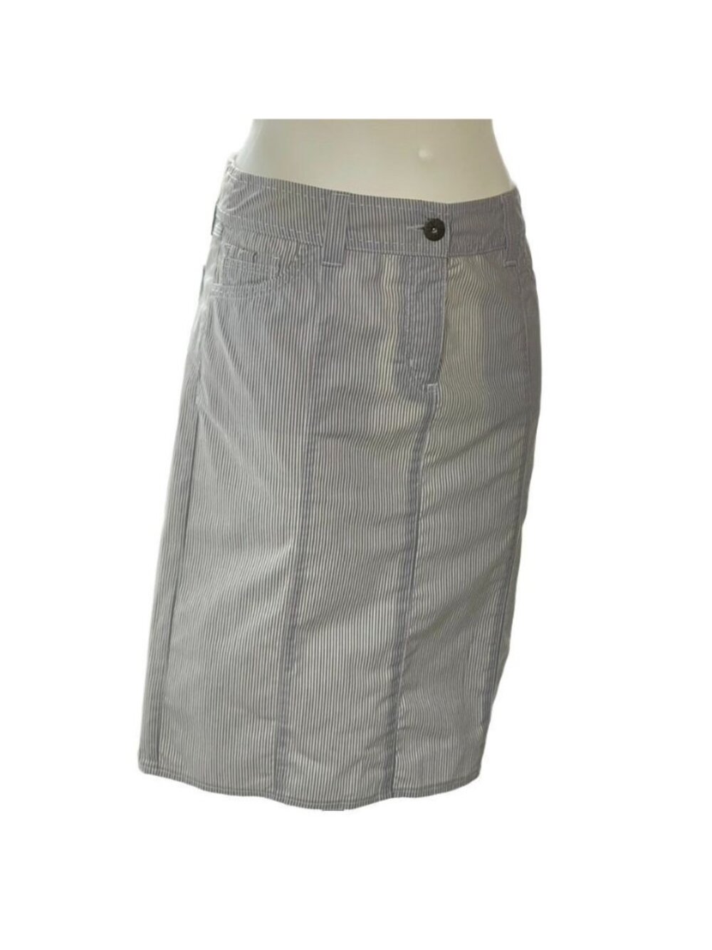 M&S Per Una Womens Striped Knee-Length Cotton Stretch Skirt Size 10 With Pockets